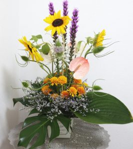 夏の花のアレンジ,20250721, Flower Drops コースⅢ,東京,自由が丘,フラワーアレンジメント,フラワースクール,フラワー教室,フラワードロップス