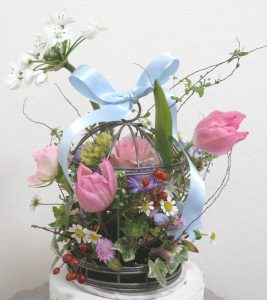 鳥かごアレンジ,Flower Drops コースⅠ,東京,自由が丘,フラワーアレンジメント,フラワースクール,フラワー教室,フラワードロップス